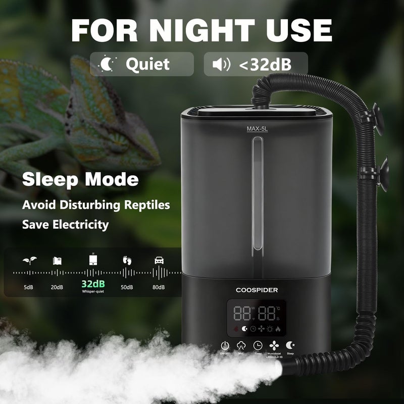 COOSPIDER 5L Reptile Fogger Humidifier, Automatic Humidifiers for Reptiles Tank, Terrarium Humidifiers with Timer and Humidity Control, Reptile Misting System for Reptiles Amphibians Herps Vivarium - Image 2